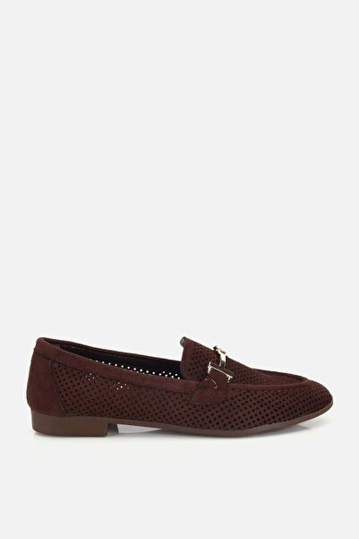 Yaya by Hotiç Kadın Kahverengi Süet Tokalı Zımba Detaylı Loafer
