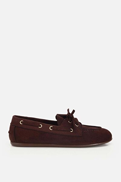 Yaya by Hotiç Woman's brown suede loafer with lace detail