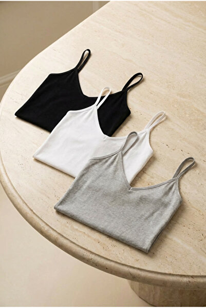 fevien Set of 3 Women's Cotton Modal Blend V-Neck Thin Strap Basic Undershirt...