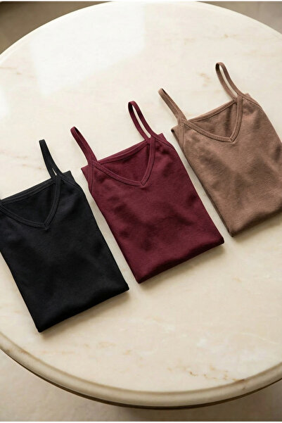 fevien Set of 3 Women's Cotton Modal Blend V-Neck Thin Strap Basic Undershirt...