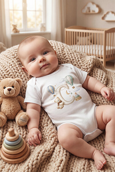 Overoz C Harfi Baskılı Bebek Body İsimli Bebek Zıbın Harfli Hediyelik Bebek Body