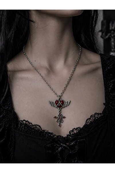 HER ŞEY NOTA www.herseynota.com Gotik Kanatlı Kırmızı Kalp Figürlü Zincir Kol...