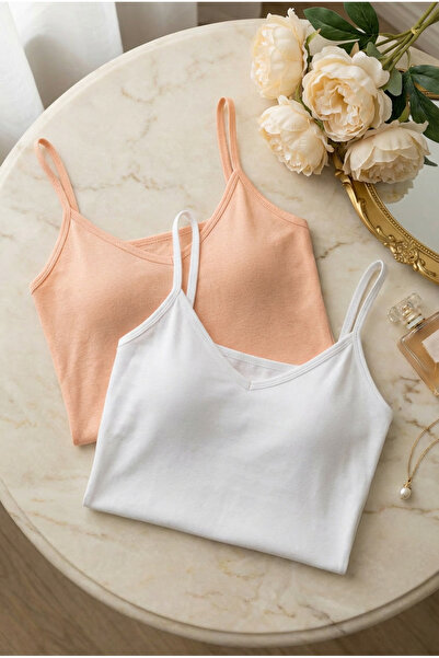 fevien Set of 2 Women's Cotton Modal Blend V-Neck Thin Strap Basic Undershirt...