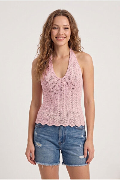 Neden Tekstil Γυναικεία δαντελωτή μπλούζα με διάτρητο σχέδιο και λαιμόκοψη V,...