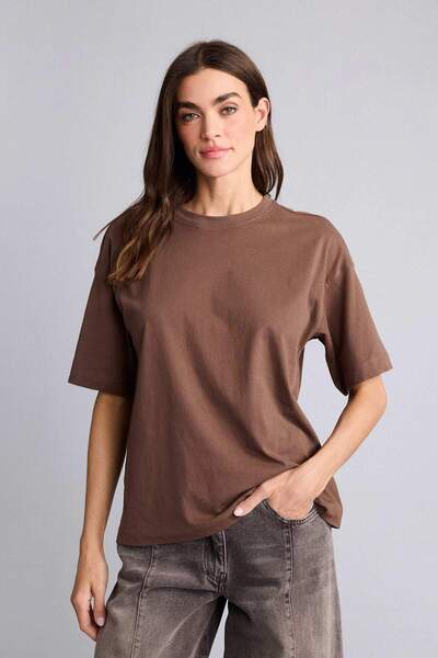 DeFacto Υπερμεγέθη μπλουζάκι με λαιμόκοψη ποδηλάτου, βασικό, απλό, χτενισμένο...