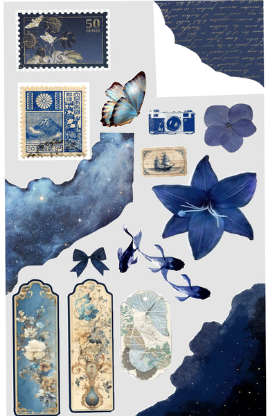 ZERRA TASARIM Blue Collection Retro Sticker Serisinden, Çıkartma, Ajanda, Gün...