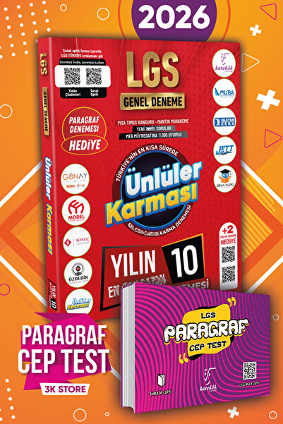 Ünlüler Karması 2026 LGS 8.Sınıf Genel Karma Deneme Seti 10lu ve Karekök Para...