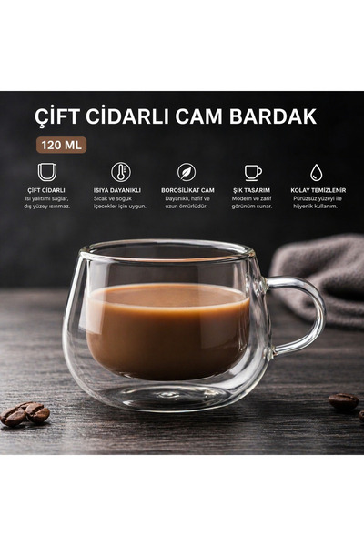 House Bird Çift Cidarlı Cam Bardak 120 ML – Isı Yalıtımlı, Şeffaf Tasarım, Ka...