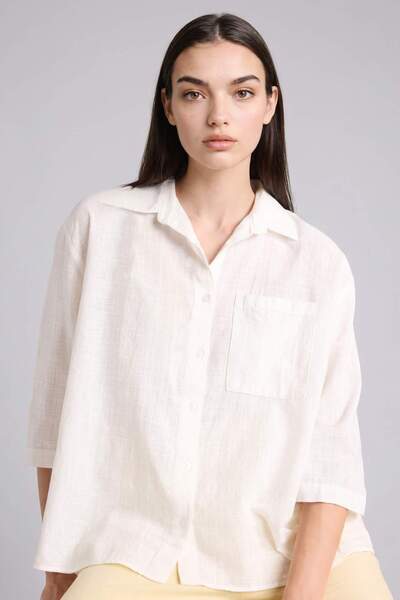 DeFacto Υπερμεγέθη πουκάμισο με γιακά, βαμβακερό κοντομάνικο πουκάμισο F6111A...