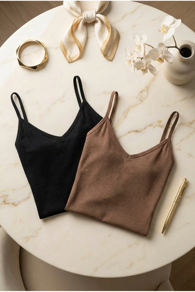 fevien Set of 2 Women's Cotton Modal Blend V-Neck Thin Strap Basic Undershirt...