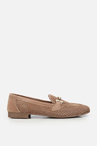 Yaya by Hotiç Γυναικείο Loafer με λεπτομέρεια από βιζόν και σουέντ με αγκράφα
