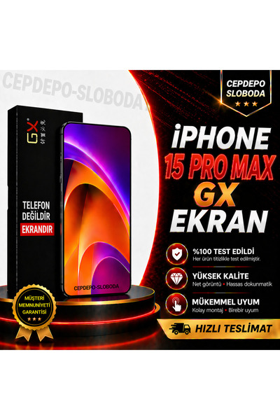 SLOBODA iPhone 15 Pro Max LCD Ekran Dokunmatik Ön Cam Komple %100 Testli GX E...