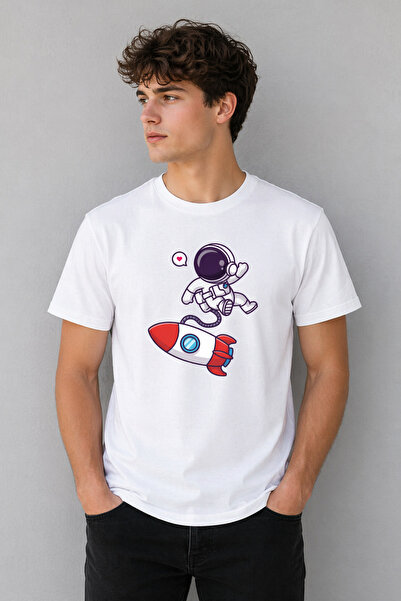 Justime Design Astronaut Like Front Print Oversize Cotton Crew Neck Unisex T-...
