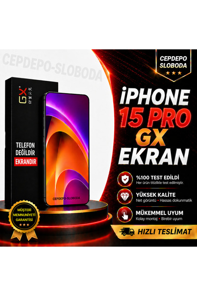 SLOBODA iPhone 15 Pro LCD Ekran Dokunmatik Ön Cam Komple %100 Testli GX EKRAN...