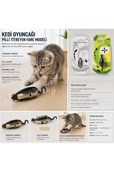 House Bird Kedi Oyuncağı Pilli Titreyen Fare Modeli