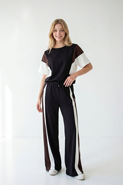 bacc Μαύρο Color Block Modal Υφασμάτινο Σετ Πάνω-Κάτω Μέρους