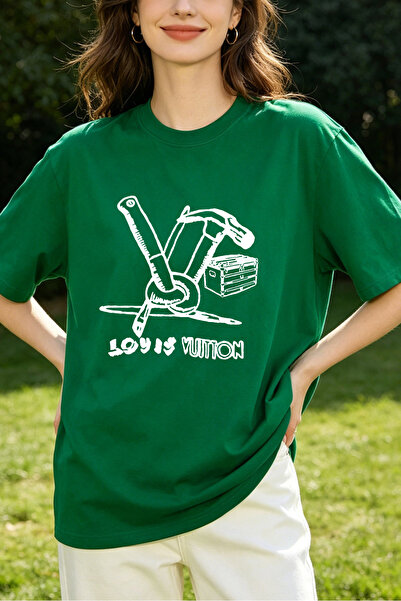 Fleck Womens T Shirts Science Lab Tools Print Casual Loose Fit Green Top