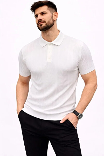 Simala Men's Summer Knitwear T-Shirt Short Sleeve Polo Collar Buttoned T-Shir...