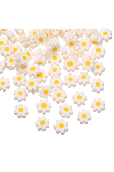 Choice Flower iYOE 50pcs 8-10mm Clay Daisy Flat Beads Yellow Flower Loose Spa...