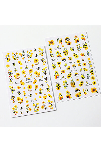 Choice 2pcs F-1072-1073 Bee Sunflower Floral Nail Art Stickers with Yellow Da...
