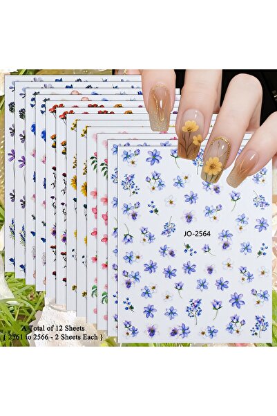 Choice SetAA (12 Sheets) 3 to 18 Sheets Watercolor Flower Nail Stickers Flora...