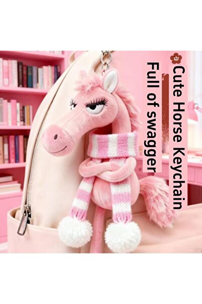 Choice pink-B Black Horse Decoration High Quality Plush Horse Keychain Black ...