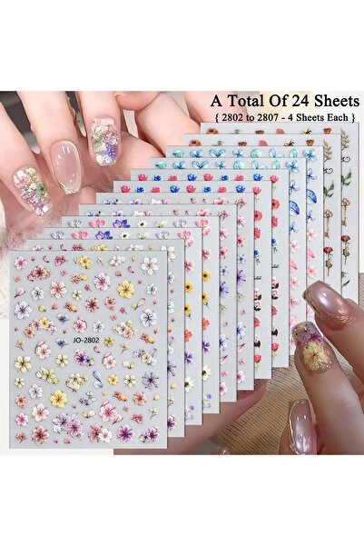 Choice9 SetAA (24 Sheets) 3 to 60 Sheets Floral Nail Stickers Watercolor Flow...