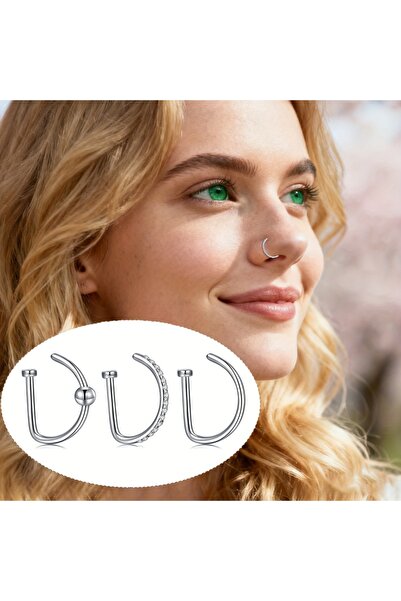Choice1 حلقات وأقراط أنف فضية اللون مقاس 18G 1.0x10mm، 3 قطع، حلقات أنف وهمية...