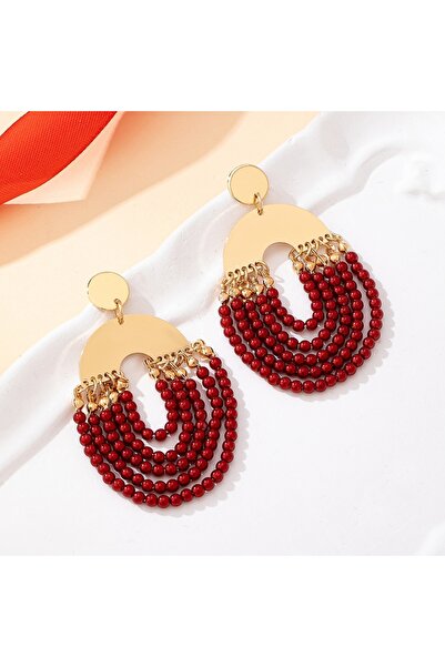 Choice Red Women's Earrings, Elegant and Fashionable Faux Pearl Handmade Bead...
