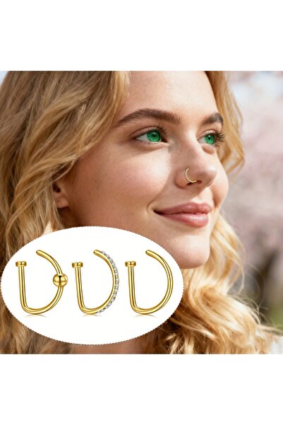 Choice حلقات وأقراط أنف ذهبية 18G 1.0x10mm، 3 قطع، حلقات أنف وهمية 20G - حلقا...