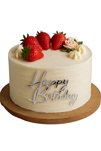 telaşe memuru Happy Birthday Gümüş (Silver) Pasta Yazısı - Pleksi Pasta Süsü ...