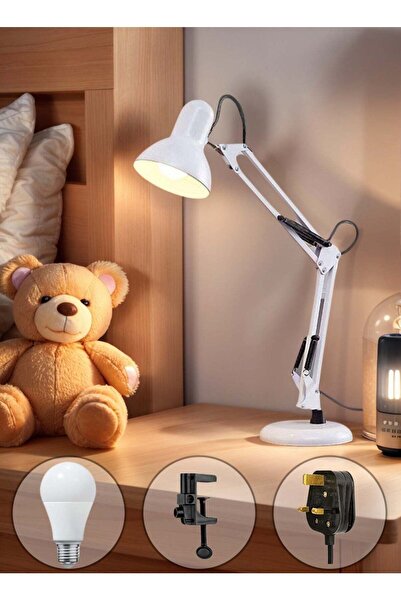 LOOPITYS Desk lamp, metal swing arm, multi joint adjustable arm(white, includ...