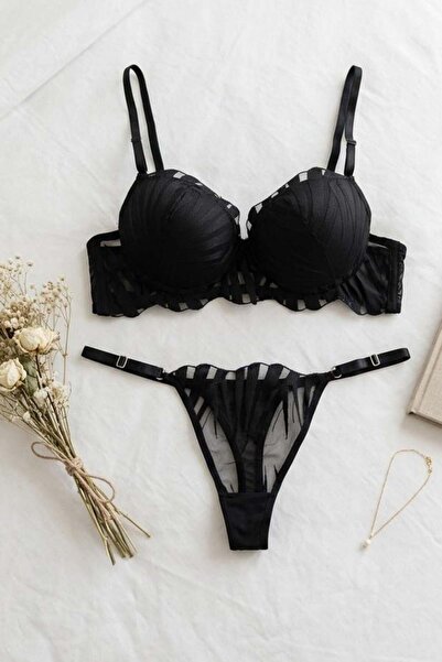 lamelif Σουτιέν με δαντέλα και ενίσχυση, μαύρο