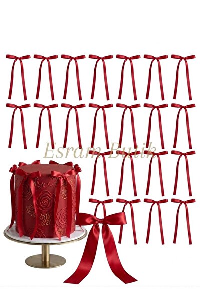 Esram Butik 15 Adet Kırmızı Fiyonk Kurdele , Pasta Süsü, Sunum, Doğum Günü, Y...