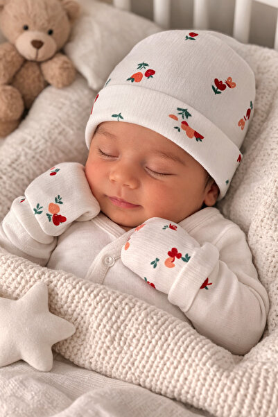 Minimissbaby Organic Flower Printed Cotton Hat Gloves 2 Li Set