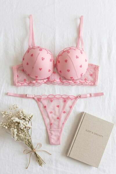 lamelif Σουτιέν με δαντέλα και ενίσχυση, ροζ