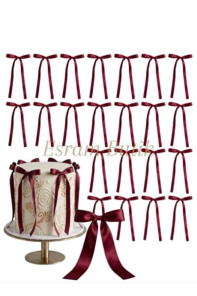 Esram Butik 15 Adet Bordo Fiyonk Kurdele , Pasta Süsü, Sunum, Doğum Günü, Yıl...