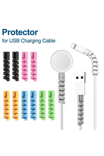 Choice5 6 قطع - غطاء حماية كابل USB أسود، غطاء حماية حلزوني من السيليكون لكاب...