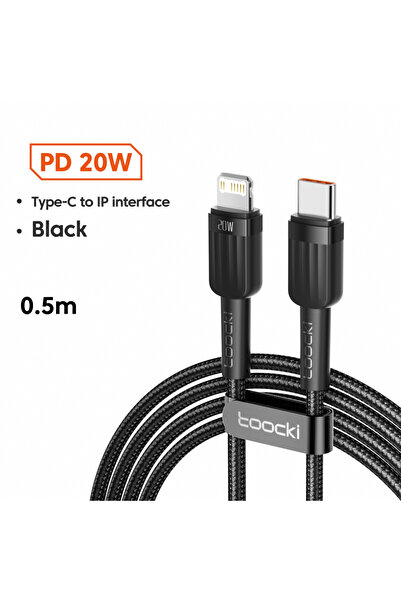 Choice كابل Toocki أسود بطول 0.5 متر، USB-C إلى iP، 2.4 أمبير، لهواتف آيفون 1...