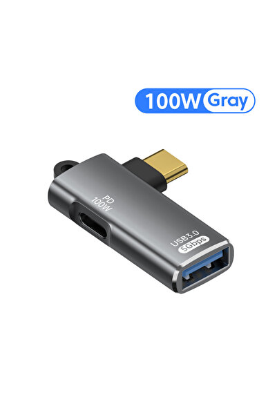 Choice1 100W Grey PD100W Fast Charging 2-in-1 OTG Adapter Elbow Type C Male T...