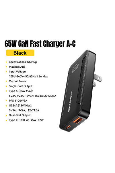 Choice ESSAGER 65W US Charger Essager Ultra Thin 65W GaN pro Travel Charger Q...