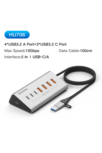 Choice1 HU706 محول USB3.2 Gen2 من الألومنيوم بسرعة 10 جيجابت في الثانية، محطة...
