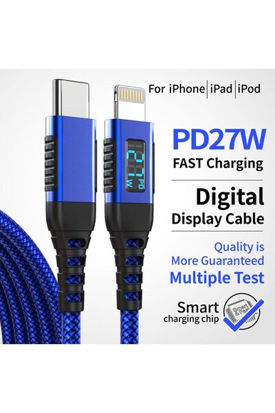 Choice10 2m Blue MFi-Certified USB-C to Lightning Fast Charging Cable with LE...