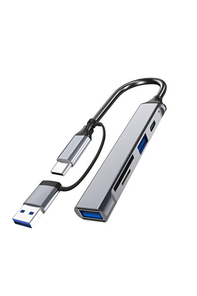 Choice3 محول USB متعدد الوظائف 2 في 1 باللون الرمادي، 5 في 1 مع قاعدة توسعة U...