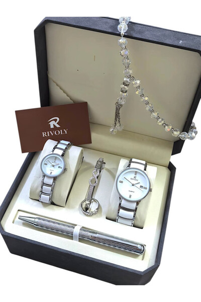 Rivoly Men's - Women's Watch Set with Bracelet, Rosary, Pen, and Ring by Rivioli