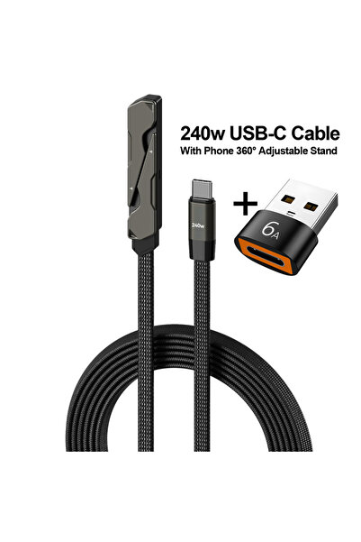 Choice كابل بيانات USB أسود 240 واط 2 في 1 من USB C إلى USB C للشحن السريع مع...