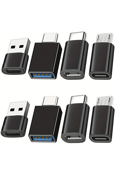 Choice محول USB إلى USB-C أسود - 8 قطع، موصل USB من النوع C أنثى إلى USB، محو...