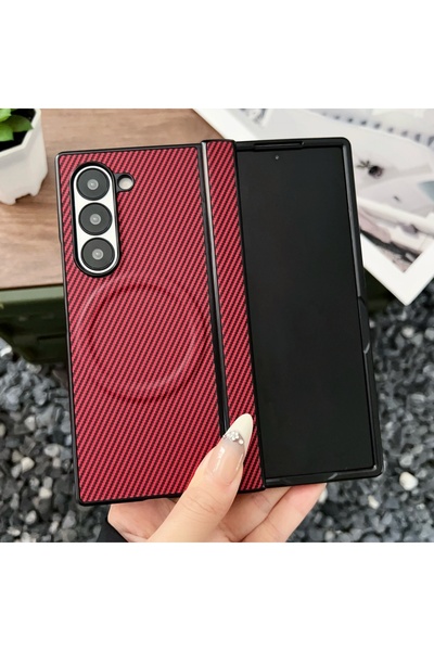 Choice8 Galaxy Z Fold7 Red Luxury Carbon Fiber Magnetic Hinge Phone Case For ...