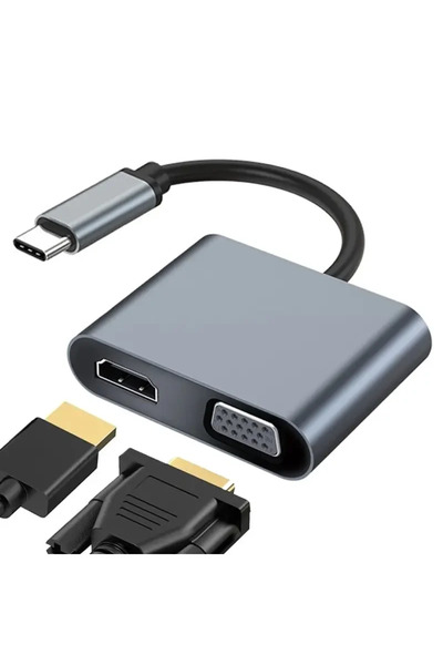 Choice Gray USB C to HDMI and VGA Adapter ,2-in-1 4K@60Hz Portable Square Con...