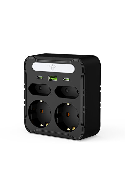 Choice1 EU Plug Black Wall Socket Power Strip with 4 AC Outlets 2 USB Ports 1...